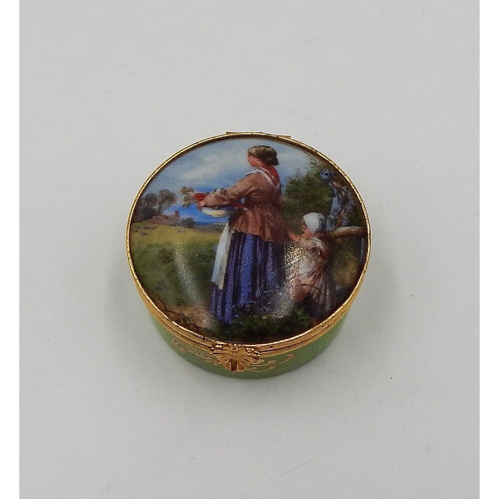 Artoria Limoges France Mother Child Trinket Pill Box Small Round Porcelain